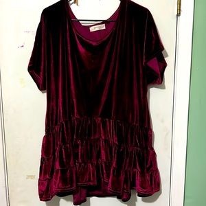 Maroon velvet top, ruffle bottom. A beautiful soul/altar'd state/Arula